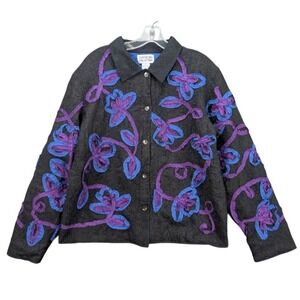 Tantrum Collection Silk Blend Button Up Long Sleeve Floral Jacket Women's M NWT